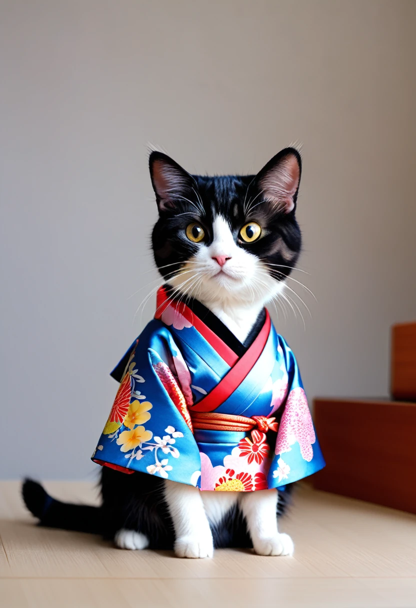 Cat Wearing a kimono small、round