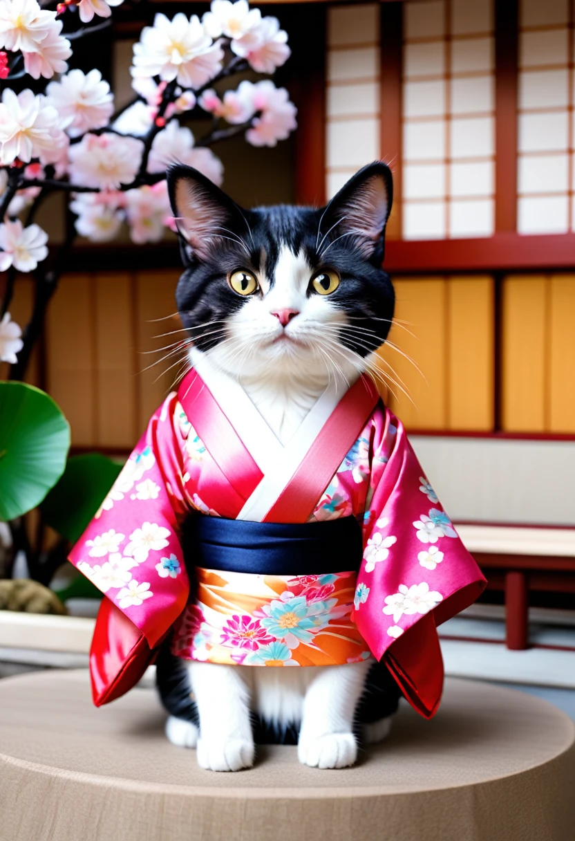 Cat Wearing a kimono small、round