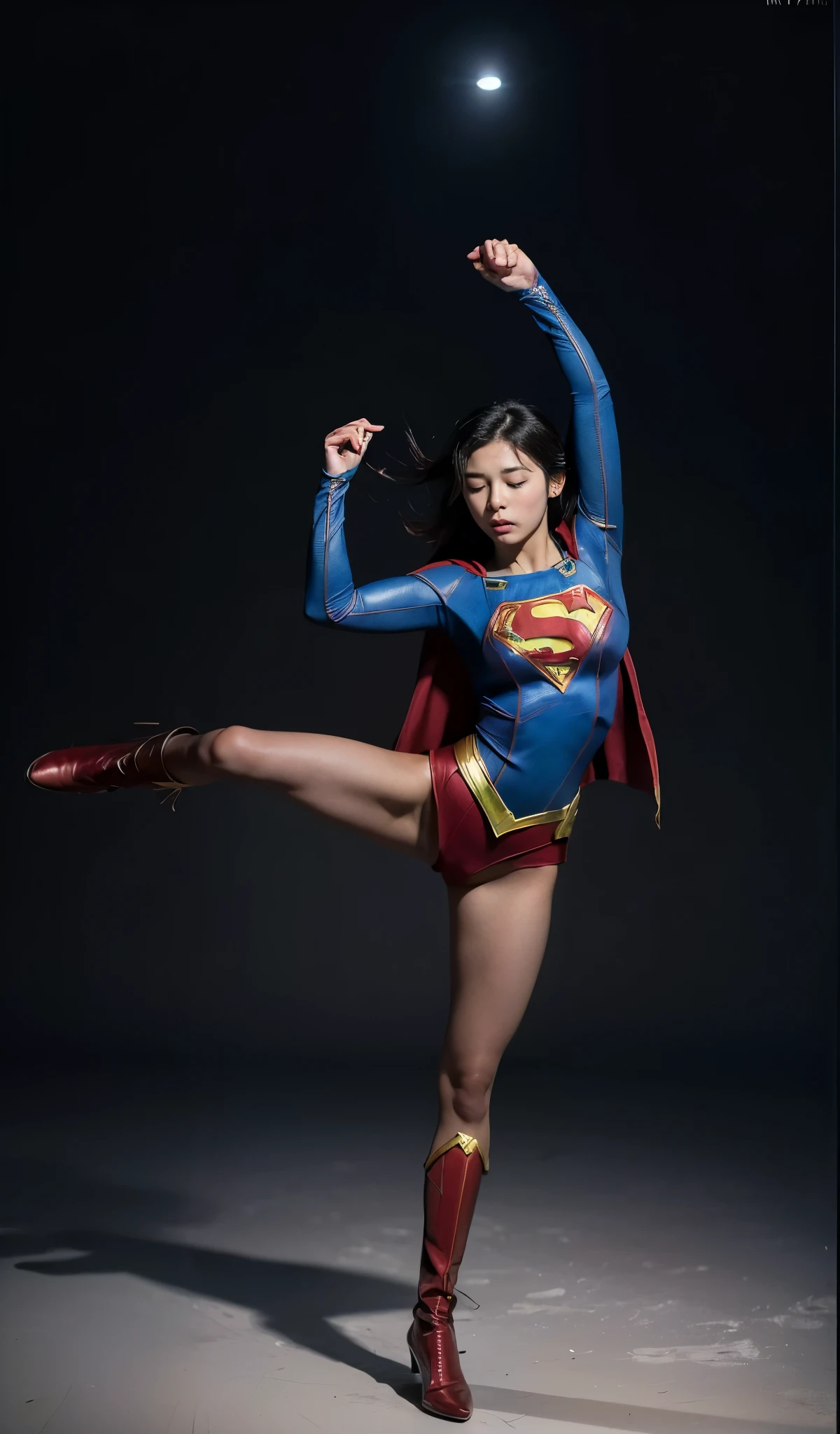 No background、(((Supergirl Costumeを着用する)))、(((Detailed drawing of hands and fingers)))、(((Always close your eyes)))、He always looks like he's in pain、Always close your eyes、Keep your arms up at all times、Always with your arms in the air、(((Beautiful legs in black tights.)))、(((Stretch your legs、expensive、あなたのsufferingを合法的に表現する)))、((((Make the most of your original images)))、(((Supergirl Costume)))、(((Beautiful short bob hair)))、(((suffering)))、(((Black tights legs、Wear red boots)))、((Best image quality、8K))、((Highest quality、8K、masterpiece:1.3))、(((Preserve background )))、Sharp focus:1.2、Beautiful woman with perfect figure:1.4、Slim Abs:1.2、Wet body:1.5、Highly detailed face and skin texture、8K