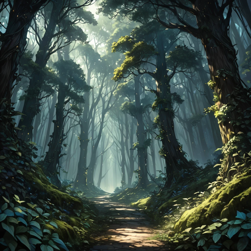 masterpiece, best quality, good quality, dark forest background, Fantasy aesthetics, Highly detailed, shadowverse style, no human, no road
