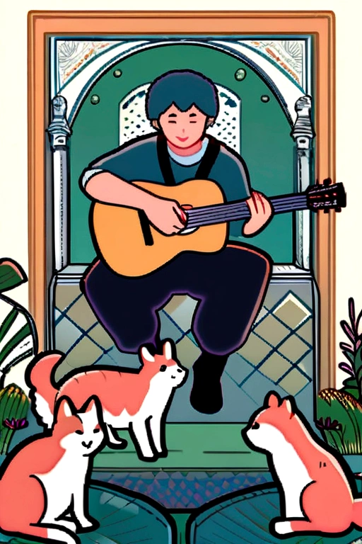 Modi ji playing guitar,garden,some animals