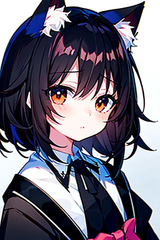(eyeの焦点,face,close:0.5),blush,(Expressionless:0.7),One girl,Focus Only,前hair,Dutch Angle,~ side,Tilt your head,From above,black_hair,Cat ear(white),Cat's Tail(white),Frilled Chalk,Long skirt_dress,(Small Tits),pink_eye,My Room,in house,Relax in your room