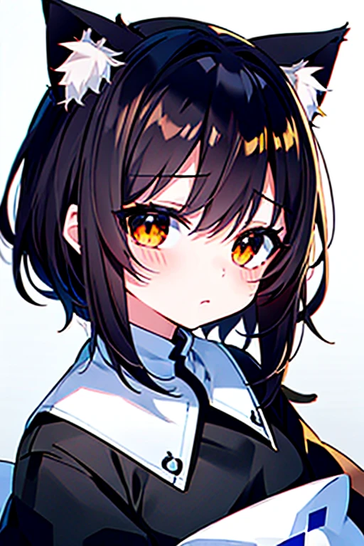 （eyeの焦点,face,close:0.5）,blush,（Expressionless:0.7）,One girl,Focus Only,前hair,Dutch Angle,~ side,Tilt your head,From above,black_hair,Cat ear（white）,Cat&#39;s Tail（white）,Frilled Chalk,Long skirt_dress,（Small Tits）,pink_eye,My Room,in house,Relax in your room