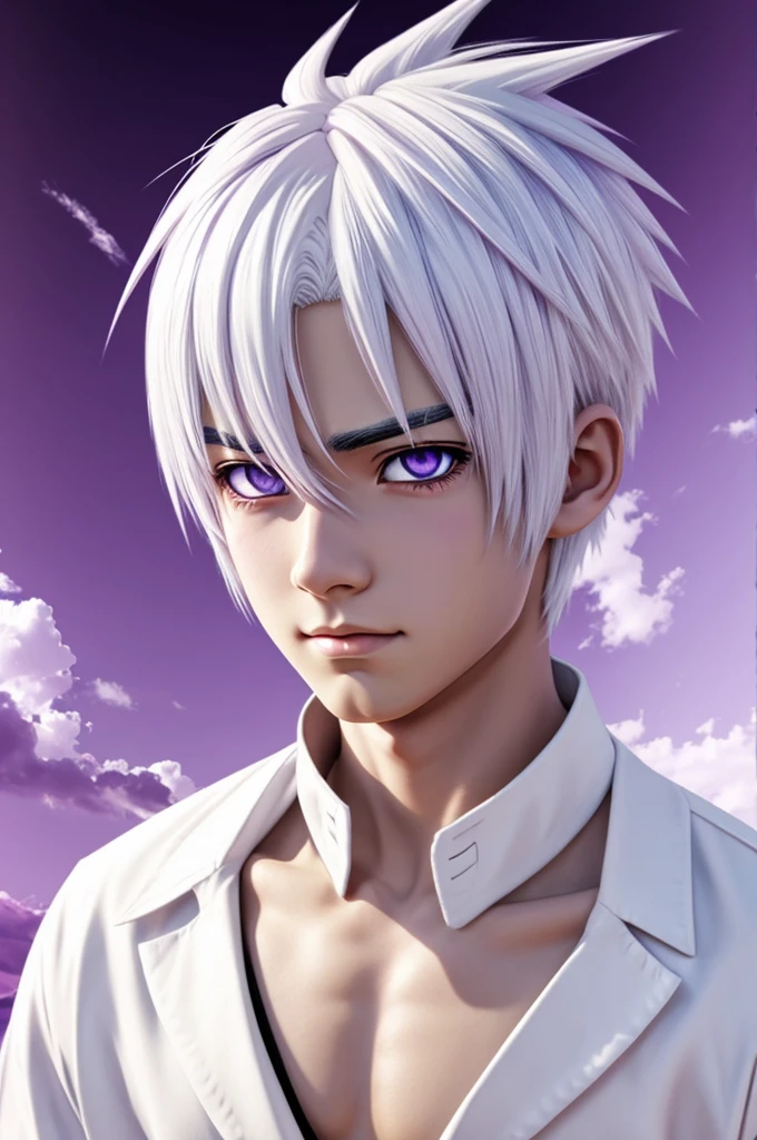 White hair purple eye anime boy
