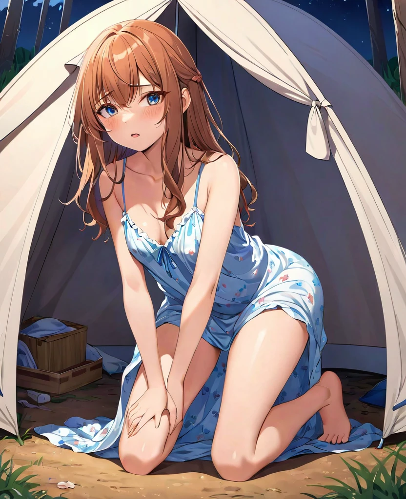 Zara was kneeling near her tent. Her nightgown, now rumpled and disheveled, stuck to her body, leaving no room for imagination, as she leaned purposefully.