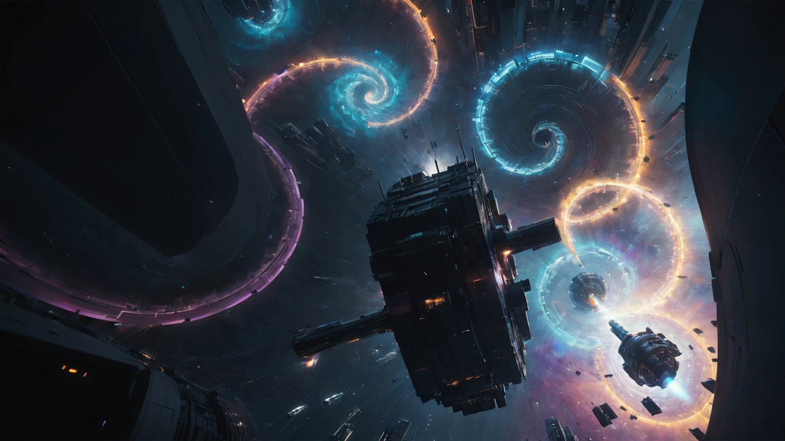 aerial view. brightly colored abstract image of a space station with a spiral, epic beautiful space scifi, chaotic cinematic space rift, greg beeple, planets colliding, beeple and tim hildebrandt, beeple and jean giraud, end of the universe, galaxy space sci-fi, ringworld, by Mike "Beeple" Winkelmann. Matrix style, (((((Matrix cascading code))))), (((((a futuristic twin tower skyscraper with a unique twisted design))))), (((((OLED GUI interfaces in the building))))), at night, (((((1girl, solo))))), photo realistic, (((large-breast:1.2 slim body, cleavage))), (((off broken mini sling-shirt and black sling bra, extreamly short pleated miniskirt exposing panty))), (((((running pose))))), (((((matrix style black sunglasses))))), ((((((((((aiming with a short gun)))))))))), (((((looking at camera))))), (((very low view))), (((((half-body thigh level medium shot))))), (((cinematic lighting))).