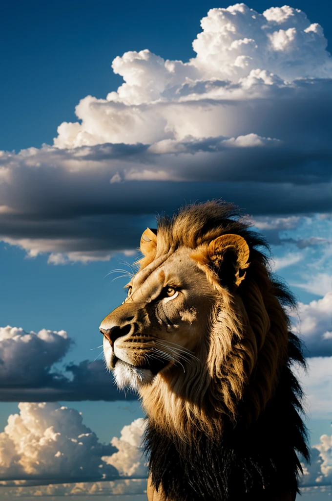 Lion illuminated in the clouds