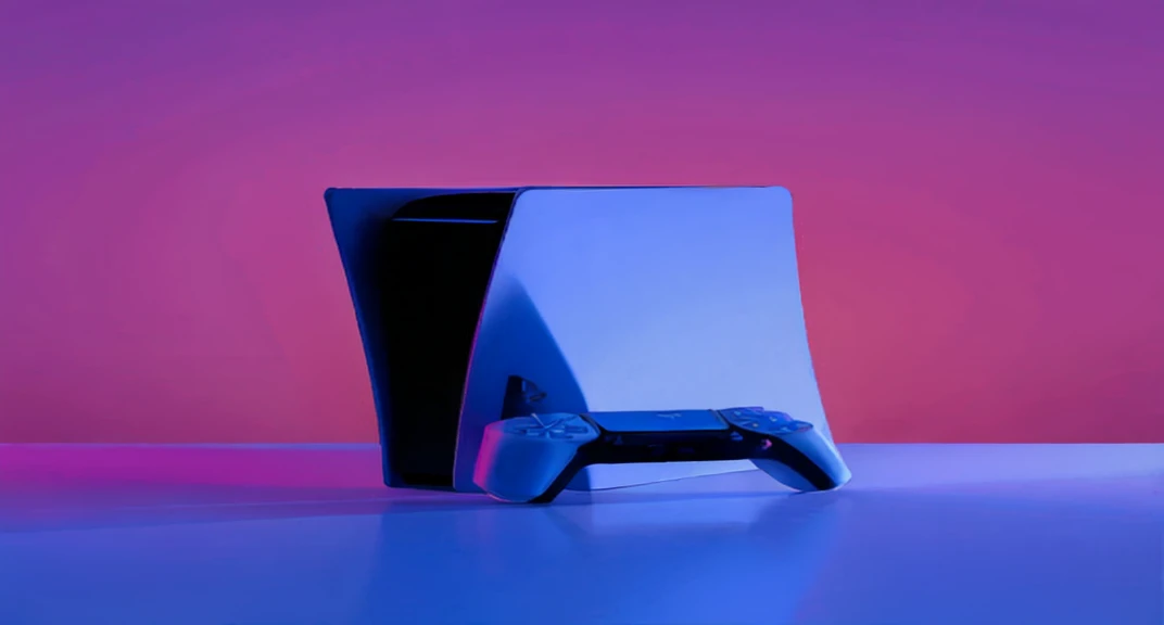 ultimate best quality, playstation 5 console, purple background