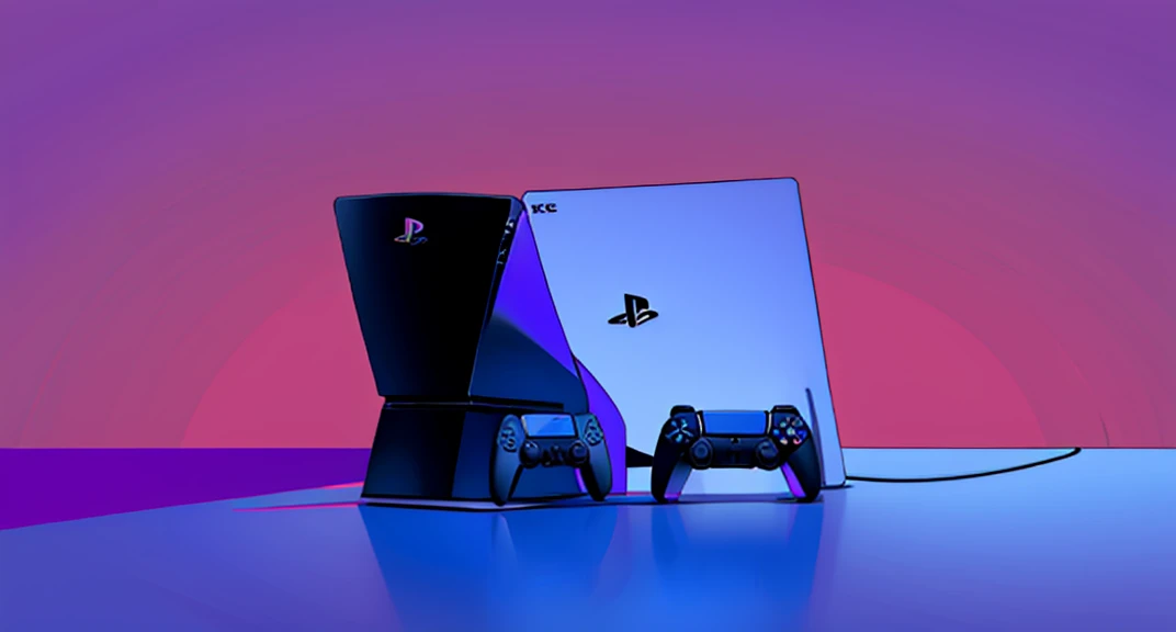 ultimate best quality, playstation 5 console, purple background