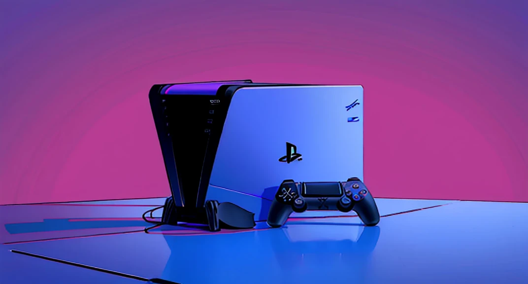 ultimate best quality, playstation 5 console, purple background
