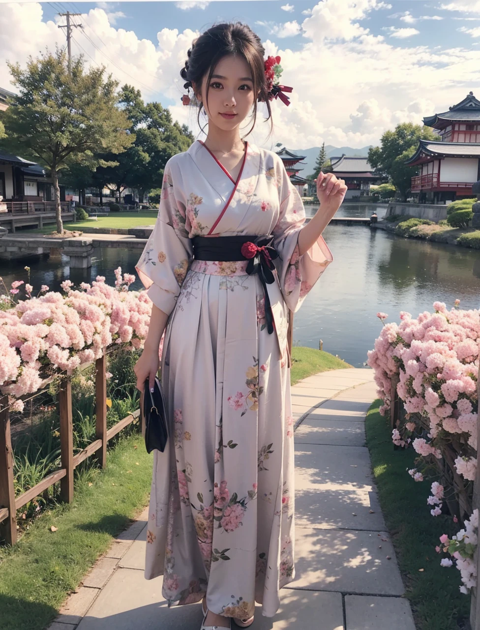 Beautiful Japanese Waifu, early 30s, brunette hair, traditional japanese dress