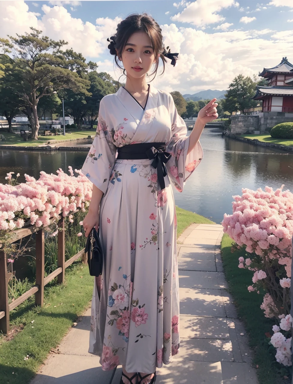 Beautiful Japanese Waifu, early 30s, brunette hair, traditional japanese dress