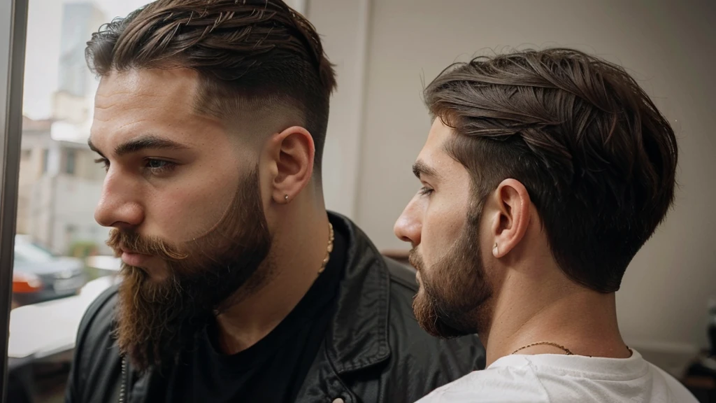 Beard man short hair side view stylish