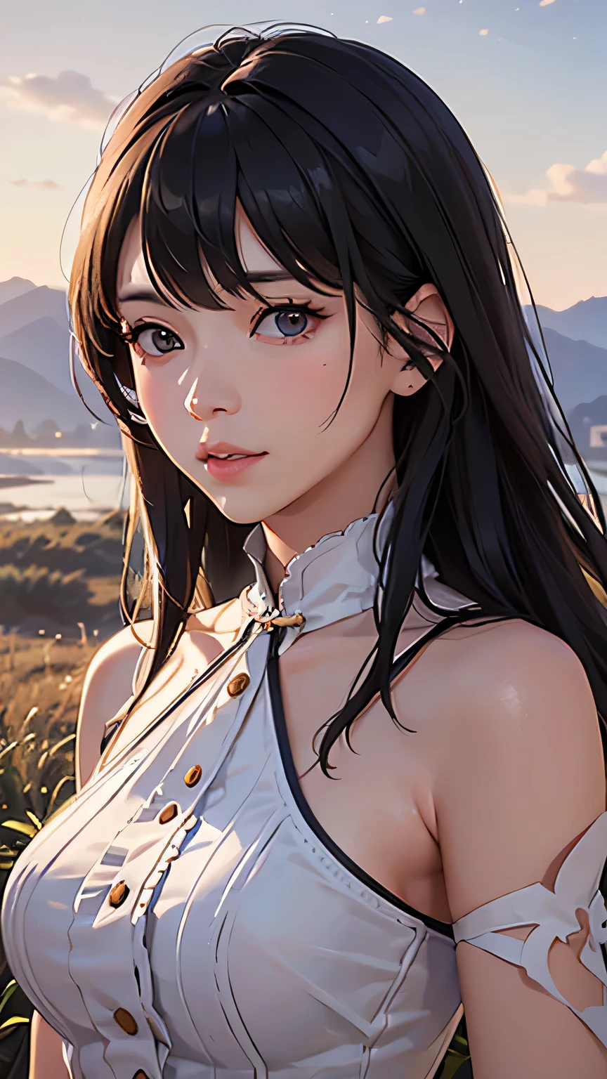 Rural Scenery, The girl wanders through the mud, Light of the sun, far,{{ Perfect balance of facial features}},{{masterpiece}}, {{{最high quality}}},{{Super detailed}}, {{figure}},{{masterpiece}},{{{最high quality}}},{{Super detailed}}, {{{figure}}},Distinct facial features,Beautiful views,フォトRealism,Realism,Realistic,High detail,超high quality,High resolution,Trending on Art Station,ハイパーRealism,High resolution,16K,Unreal Engine,Expressed in octane number,Corona Rendering,Tilt Shift,Bottom figure,Rembrandt Lighting, masterpiece, 最high quality, high quality, High resolution, sexly, ((Face close-up))