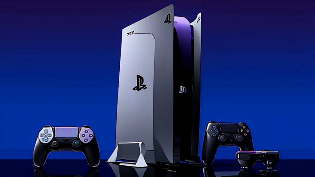 ultimate best quality, playstation 5 console, purple background