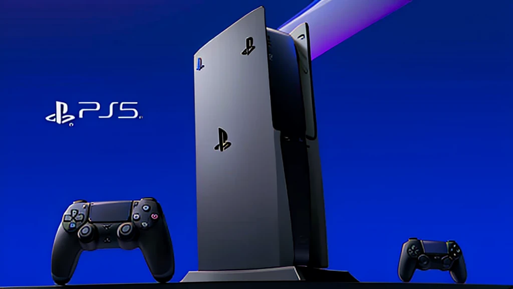 ultimate best quality, playstation 5 console, purple background