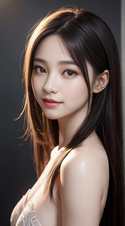 8K, Tabletop, RAW Photos, Highest quality, Realistic, 非常に詳細な CG Unity 8K 壁紙, Written boundary depth, Professional Lighting, Ray Tracing, (Very beautiful face, Beautiful Lips, Beautiful Eyes), Exquisitely detailed face, ((Highly detailed skin)) One Girl, Deep Shadow, cute, ((View your viewers)), (Captivating smile), (Blurred Background), (Small breasts), Clear Eyes, Black background, Front shot, (Pale skin), I'm looking forward to, (Big eyes), (Upper Body Shot), (Camel Toe), (high school girl), short hair, ((See-through underwear:1.3)),
