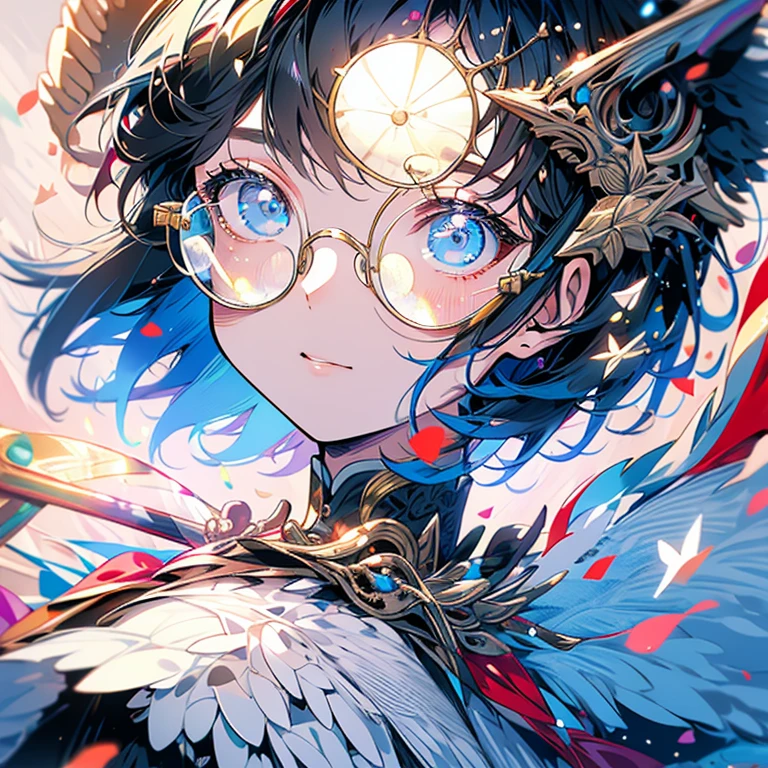 Highest quality、masterpiece、girl、shrine、pray、Round glasses、White and black hair、short hair