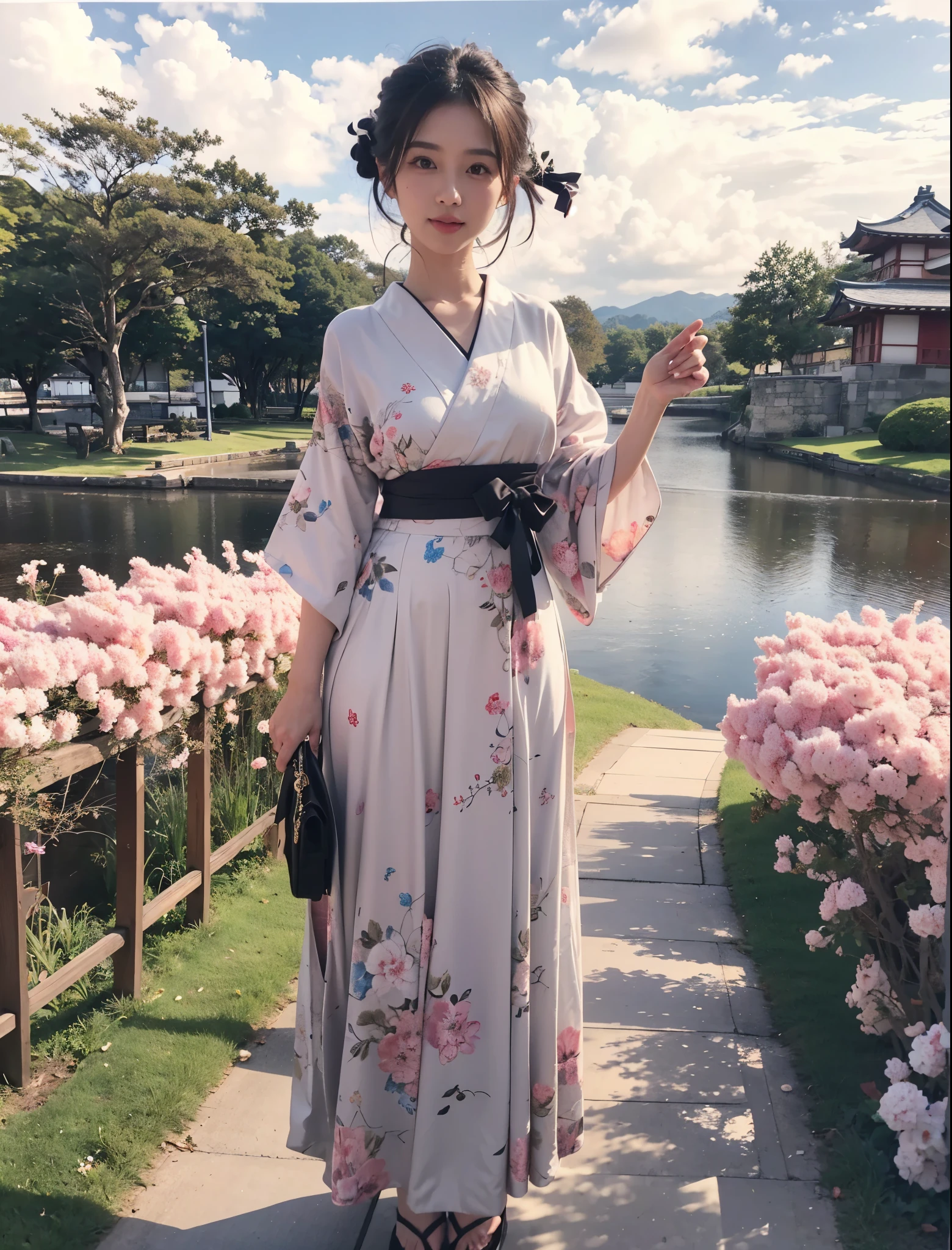 Beautiful Japanese Waifu, early 30s, brunette hair, traditional japanese dress