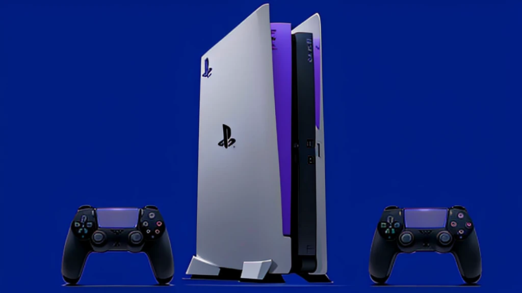 ultimate best quality, playstation 5 console, purple background