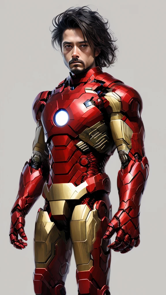 Iron Man Design、Simple design、20-year-old、Asian、Long black hair、