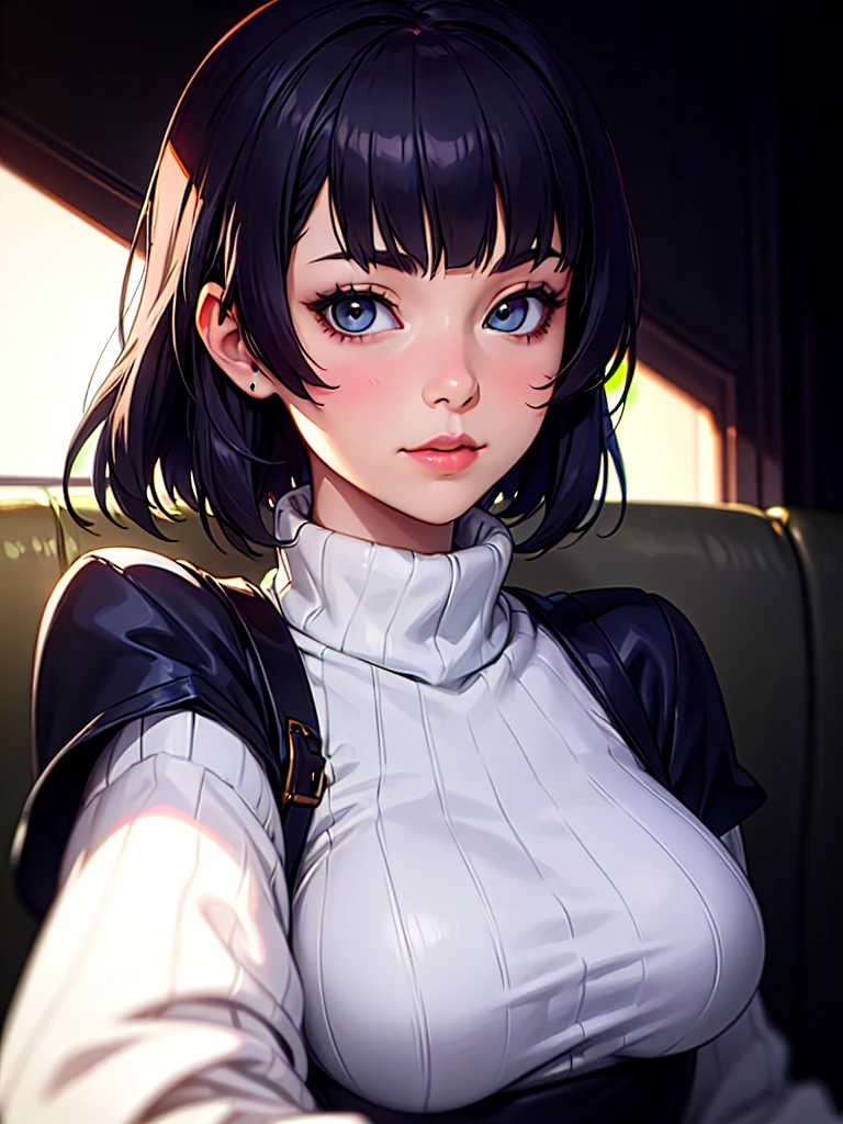 (Masterpiece:1.5), (best quality:1.2), 1girl, white shirt, pink jacket, black hair, upper body, big breast, cleavage, detailed face, detailed eyes, beautiful detailed lips, extremely detailed facial features, elegant, photorealistic, 8k, volumetric lighting, cinematic, dramatic lighting, soft focus, warm color tones