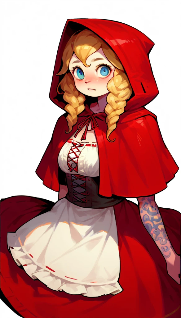 score_9, score_8_up, (clear simple background, white background, papyrus background), ((adult))
(Red Riding Hood, girl:1.5), _young, lagre_breasts , monstergirl, anthro, solo, (female), (fullbody, tattoos, curvey bode, cute face, focus), beautiful,