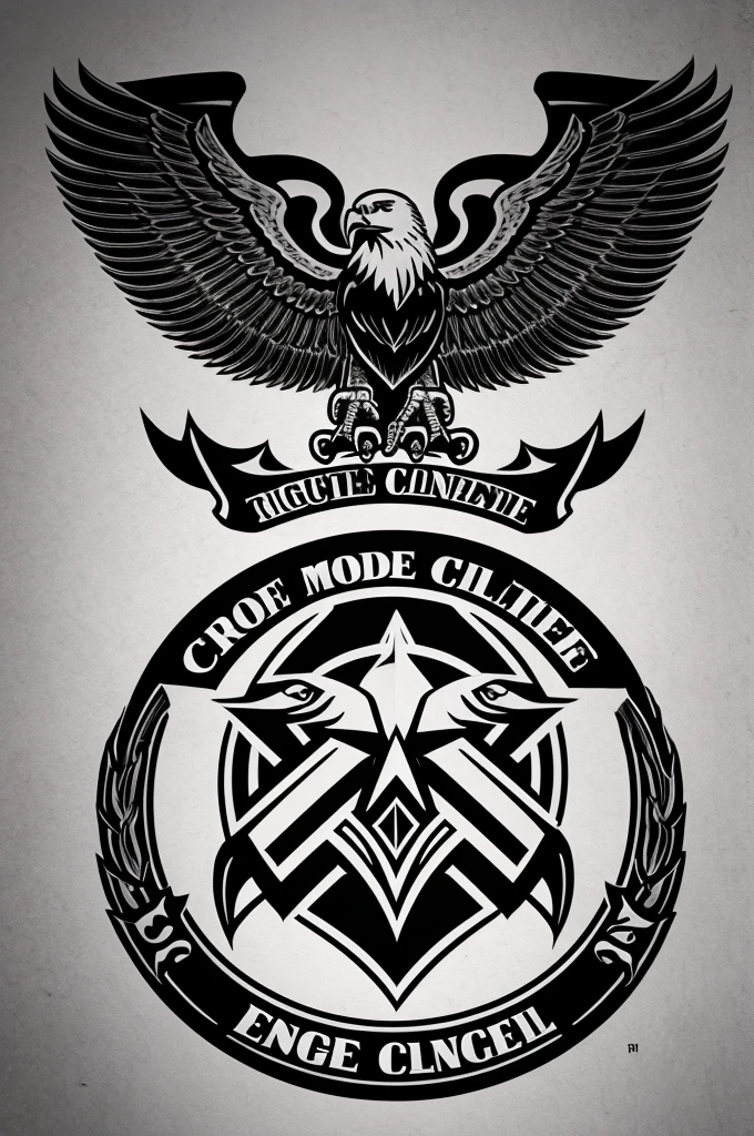 Create a logo for a motorcycle club with an eagle on top of 2 pistons