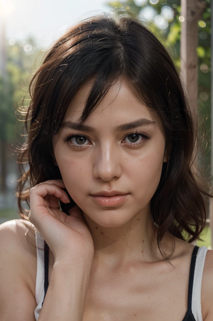 (masterpiece: 1.3), (8K, Realistic, RAW Photos, Highest quality: 1.4), (Woman in her 40s),Put your hand on your cheek, Shallow depth of field, Focus on the face, Soft Focus, Beautiful Face, (Backlight: 1.5), (Surroundings: 1.3), (Realistic Face), (Black Hair, Medium Short: 1.3),Hair blowing in the wind, Short bangs, Realistic eyes, Dark brown pupils, Pupil highlights, Beautiful details in the eyes, (Realistic Skin), Beautiful Skin, Pose with your hands on your face, Charm, 超High resolution, Ultra-realistic, High resolution, Golden Ratio,Nasolabial folds, Japanese,Nasolabial foldsに悩む女性