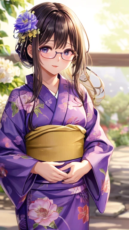 (masterpiece, Highest quality:1.4), Beautiful Face, 8K, 85mm, Absurd, (Floral Yukata:1.4), Face close-up, violet, Gardenia, Delicate girl, alone, night, View your viewers, Upper Body, Film Grain, chromatic aberration, Sharp focus, Face Light, Professional Lighting, Sophisticated, (smile:0.4), (Simple Background, Bokeh Background:1.2), detailed aspects,(((Show me one nipple:0.57))),((Very young and small:1.2),(Pink glasses and flowers in hair:1),((Show me the vagina:1.5)),(Semen flowing from the vagina)