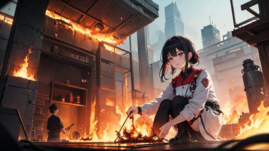 Sea of Fire、Woman in flames、20-year-old、Black Hair、1 person、Fire Prevention Girl