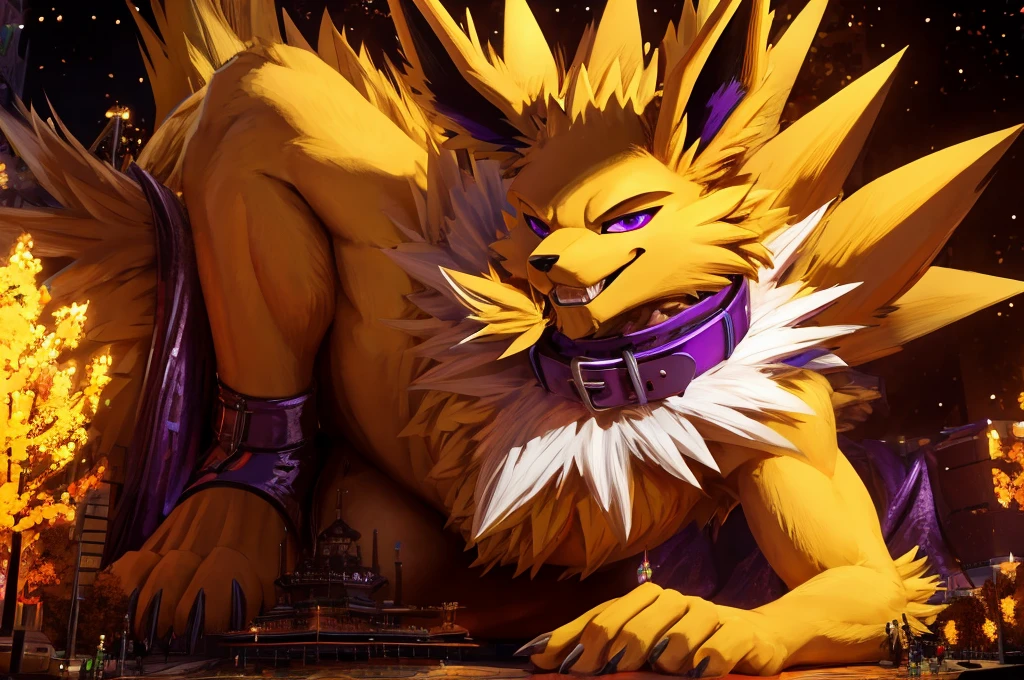 Giant Anthropomorphic Jolteon Pokemon Man, Purple Eyes, Muscular, Tired, Handsome, Charming, View from below, Daddy, Bara, Horny, Flirty, Older Brother, Four toed feet, cock and balls, Black Penis, teasy, Macro, Bully, Jock, flirting with tiny viewer, Toga, King, On a castle, wearing a crown