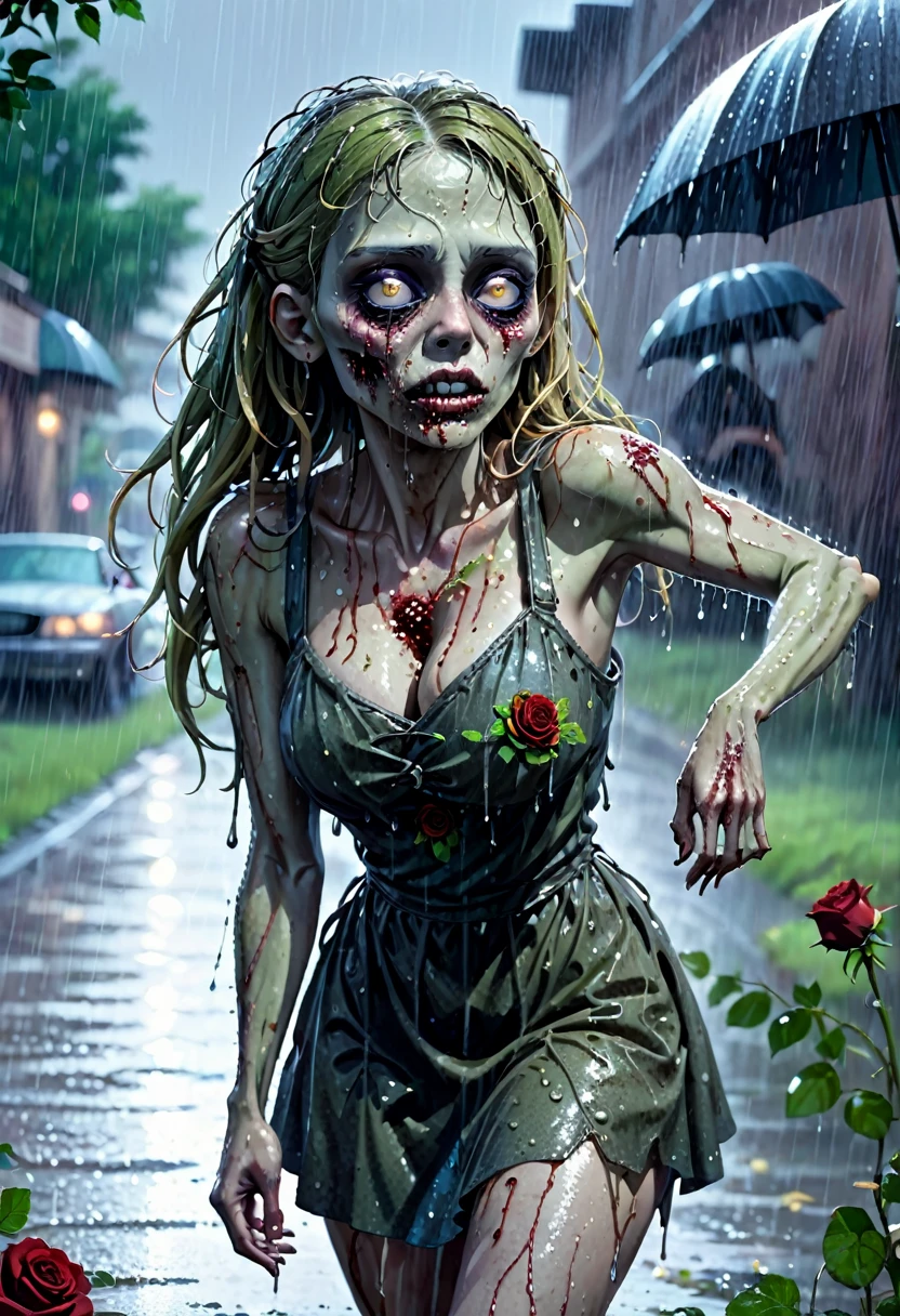sexy zombie girl, in street, rotten skin, rock look, perfect ass, destroyed city scene, zombies on scene, splat blood, great detail city,eroticism, sexy dress,blood, (best quality, 4k, 8k, high resolution, masterpiece: 1.2), ultra-detailed, (realistic, photorealistic, photorealistic: 1.37), details intricate, vivid colors, sharp focus, professional, Dave McKean artwork, surrealism oil touch, oil painting style, portrait, woman, beautiful detailed eyes, beautiful detailed lips, dreamy atmosphere, shadow play, lighting soft, fun pose,rotten skin, blood splat ,dark tones, ethereal background, fantasy elements, texture, layered composition..art inspired by Bill Sienkiewicz and Dave McKean
