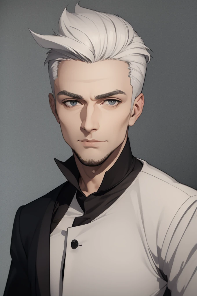 Man with white hair combed to one side in his 30s