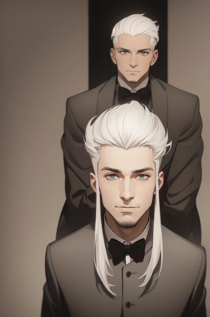 Man with white hair combed to one side in his 30s