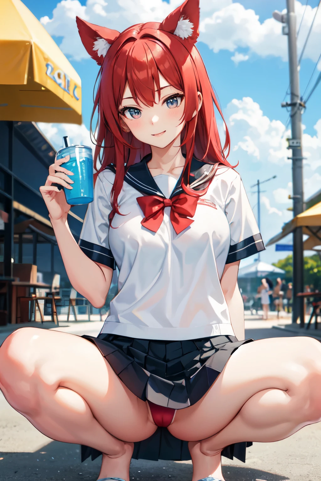 high school girl，Summer clothes，holiday，Red hair，Lewd