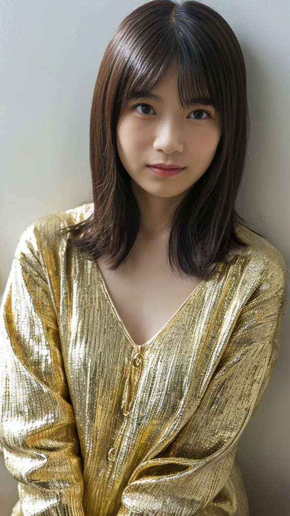 cute female girl in high polish, in the style of xiaofei yue, dark white and dark gold, happycore, cut/ripped, soft femininity, nobuo sekine, meticulous lines --s 750