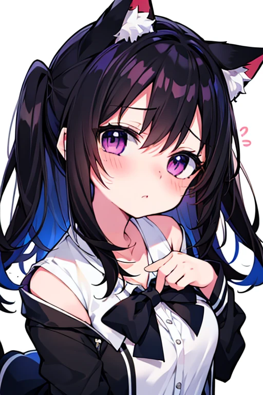 Embarrassed face,blush,One girl,前hair,Tilt your head,From above,whole body,black_hair,Cat ear（white）,Cat&#39;s Tail（white）,Frilled Chalk,Long skirt_dress,（Small Tits）,pink_eye,My Room,Heart Background