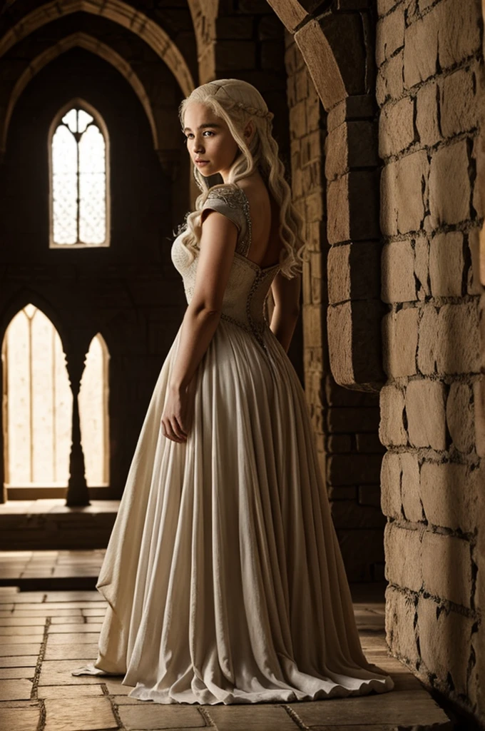 Daenerys Targaryen standing in castle, dress bigger size and ass