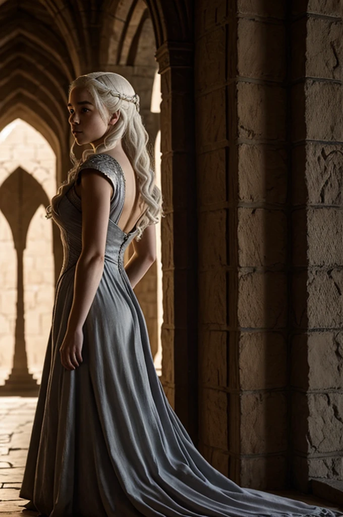 Daenerys Targaryen standing in castle, dress bigger size and ass