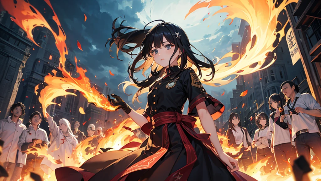 Sea of Fire、Woman in the Flames、20-year-old、Black Hair、1 person、Fire Prevention Girl、Creepy、fire