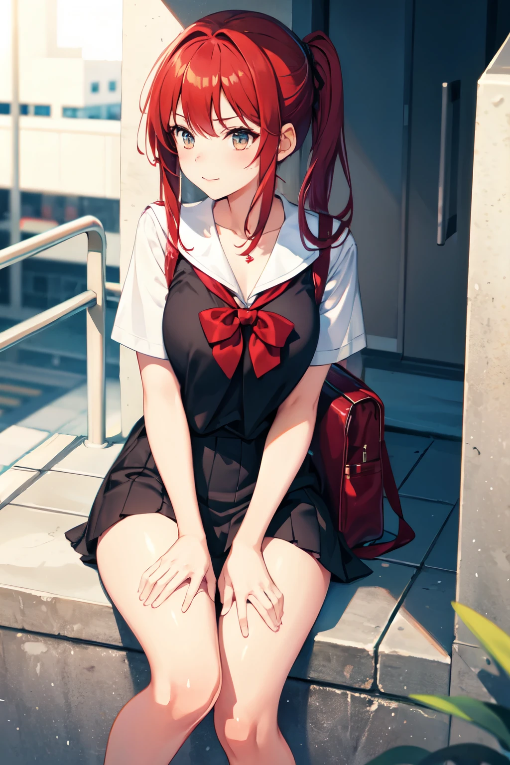 high school girl,Summer clothes,Going to school,Red hair,Lewd