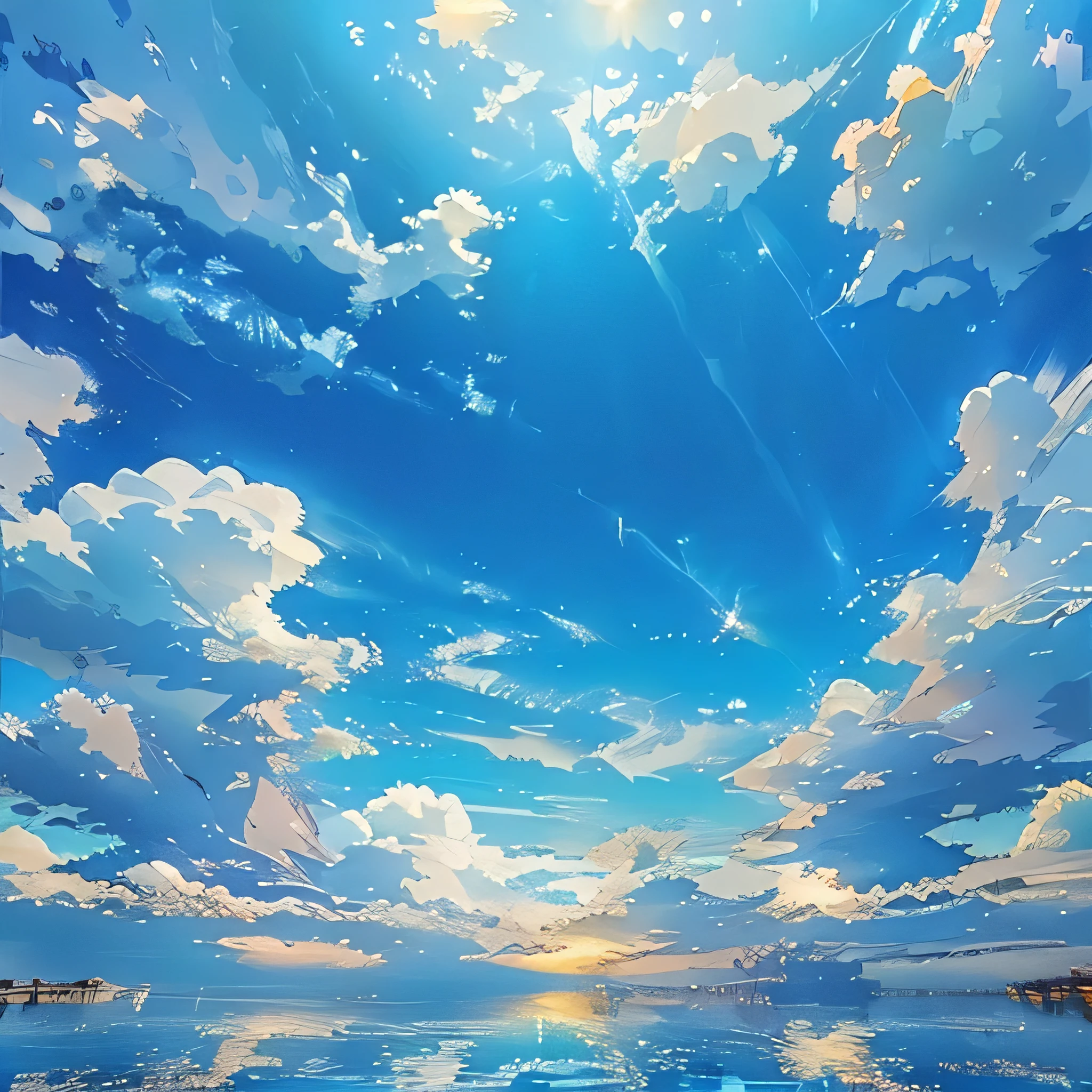 anime scenery of a blue sky with clouds and a boat, beautifull puffy clouds. anime, anime sky, anime clouds, anime background, sunny sky light, cosmic skies. by makoto shinkai, the sky is beautiful and clear, beautiful anime scene, azure sky, anime beautiful peace scene, beautiful anime scenery, heaven, luminous sky heaven background