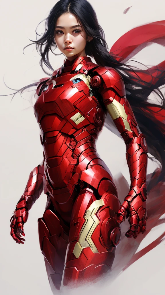 Iron Man Design、Simple Background、18-year-old、Asian、Black Hair、Hime cut、woman、womanのシルエット、Moderate bust、