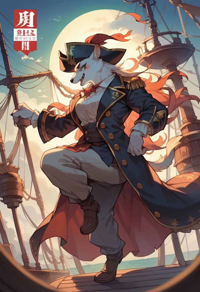 cover page, highres, top quality, best quality, paid reward available, unparalleled masterpiece, perfect artwork, absurdres, High-quality illustrations, super high resolution, detailed background, perfect anatomy(kemono, furry anthro, boy, girl)Hospitals with power outages, Spooky creatures, Pirate Ship, a pirate,  good lighting, cinematic shadow,
