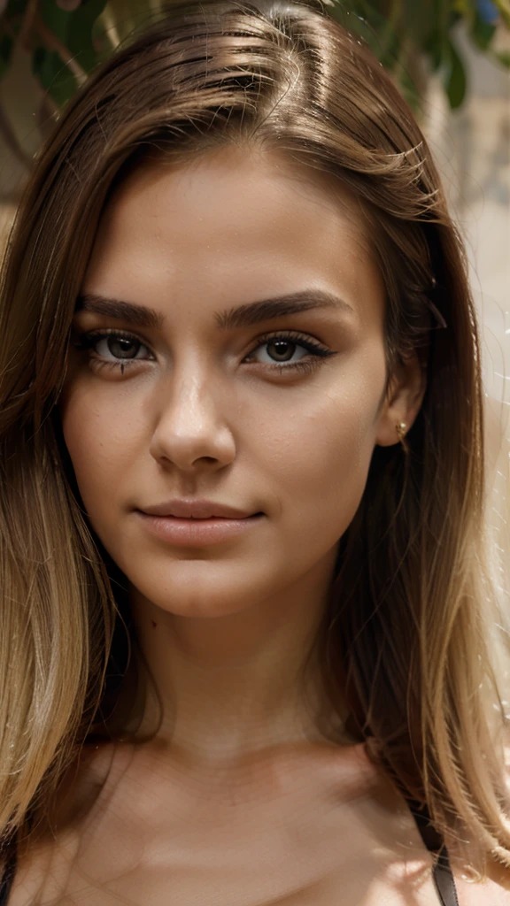 masterpiece, ultra realistic, proto profesional. Create an ultra-realistic image, in the highest resolution possible, of a beautiful 20-year-old girl with blonde hair. The image must have extremely sharp skin details, making it look like a real photograph. The eyes should be perfect, with a natural shine; eyelashes detailed and well-defined; eyebrows symmetrical and well-shaped; lips perfectly shaped and of a natural tone; and a nose proportional and without imperfections. The facial features should be well-marked and defined.