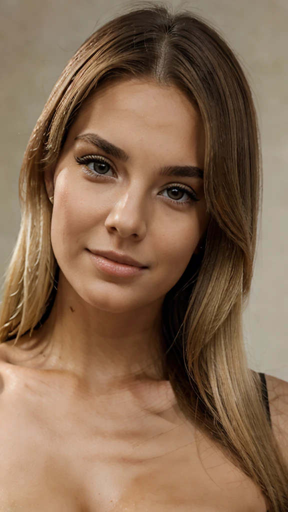 masterpiece, ultra realistic, proto profesional. Create an ultra-realistic image, in the highest resolution possible, of a beautiful 20-year-old girl with blonde hair. The image must have extremely sharp skin details, making it look like a real photograph. The eyes should be perfect, with a natural shine; eyelashes detailed and well-defined; eyebrows symmetrical and well-shaped; lips perfectly shaped and of a natural tone; and a nose proportional and without imperfections. The facial features should be well-marked and defined.

