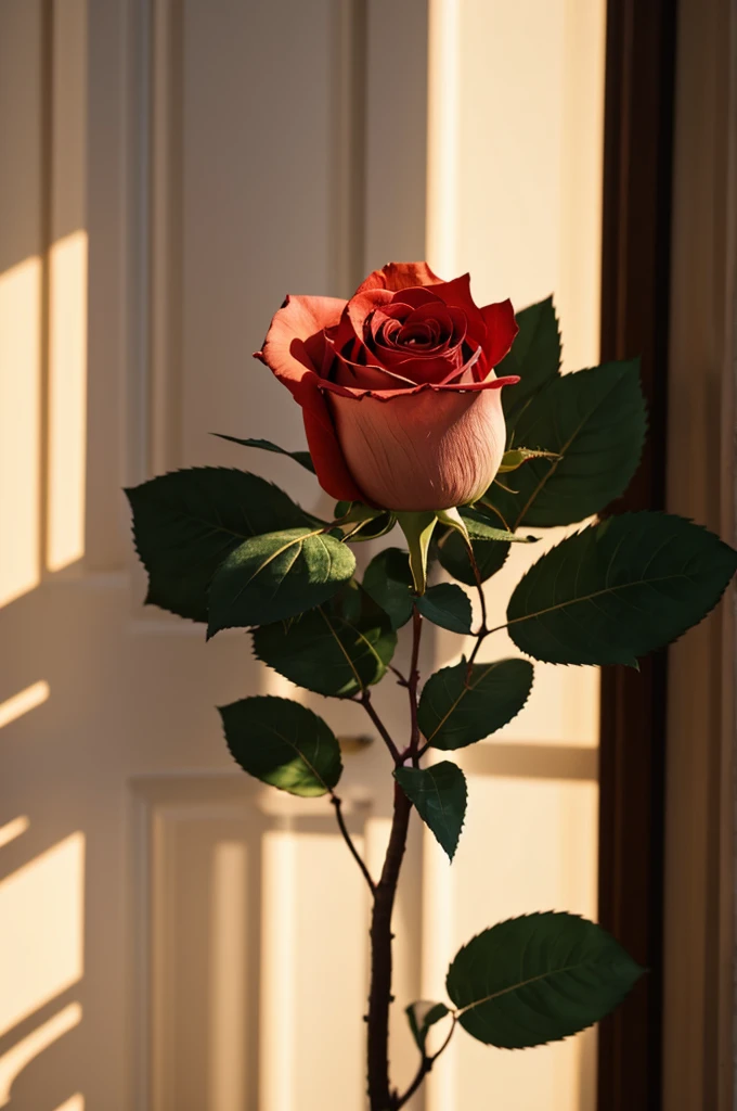 A rose in a sale where the sunlight hits it