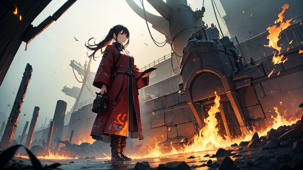 Sea of Fire、Woman in the Flames、20-year-old、1 person、Fire Prevention Girl、Creepy、fire、night