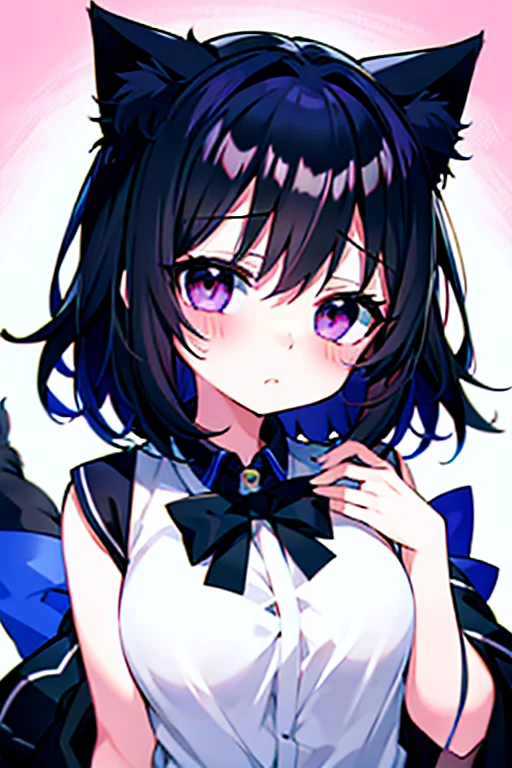 Embarrassed face,blush,One girl,前hair,Tilt your head,From above,whole body,black_hair,Cat ear（white）,Cat&#39;s Tail（white）,Frilled Chalk,Long skirt_dress,（Small Tits）,pink_eye,My Room,Heart Background ,donut
